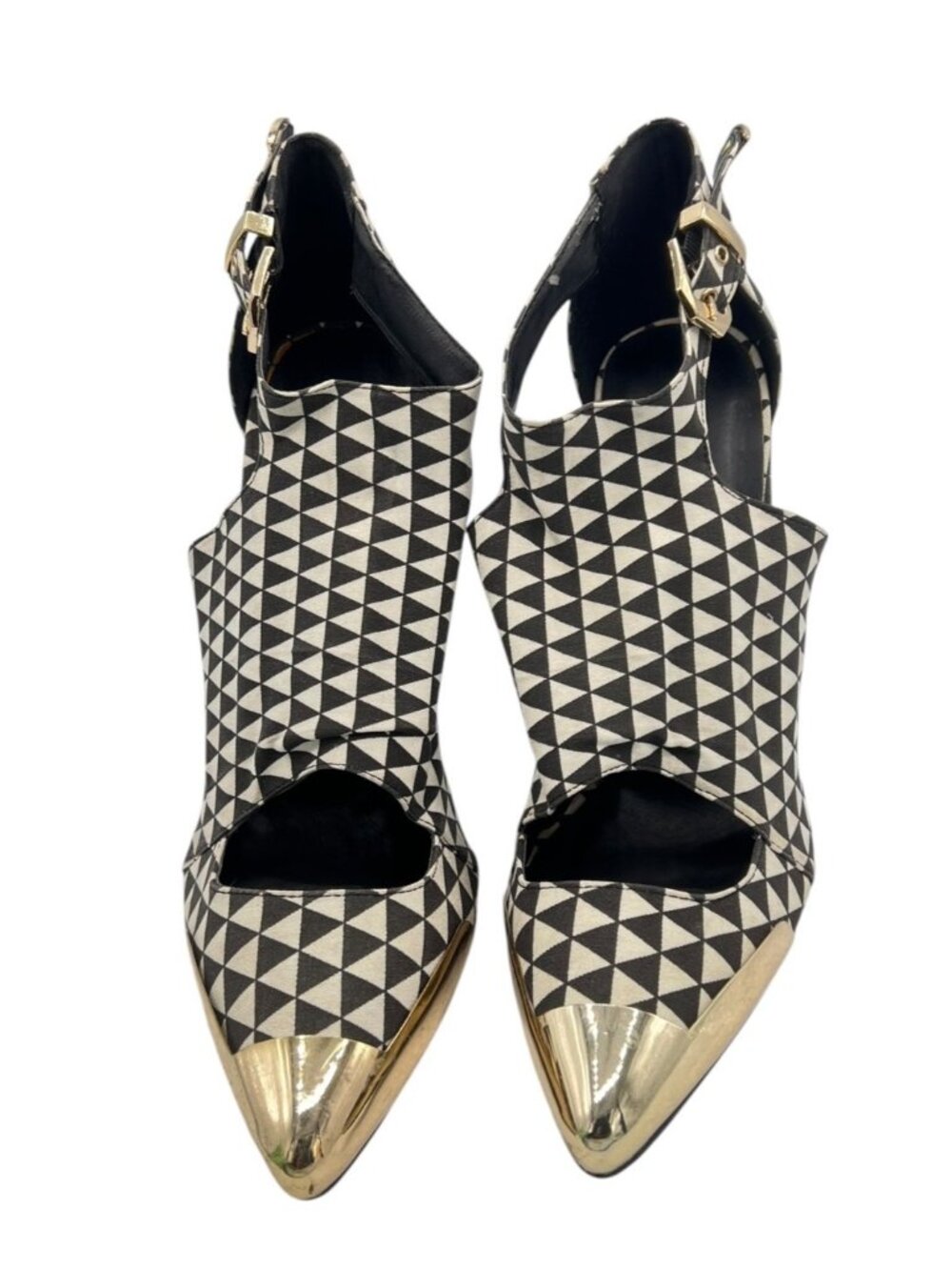 Wild Rose Geometric Gold Cap Toe Heels Women’s Size 10 Hollywood Prop